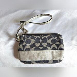 Coach Denim And Silver Wristlet